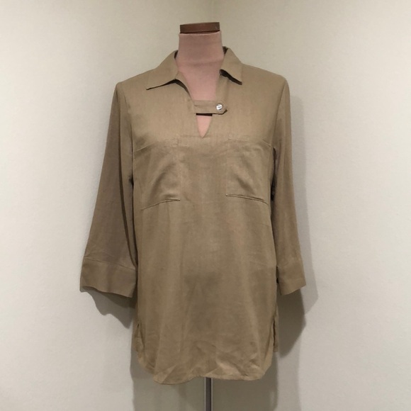 NWT Jones New York Blouse Size Large Tan Linen Blend - Picture 2 of 10